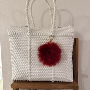 Chic Large White Tote with Red Accent